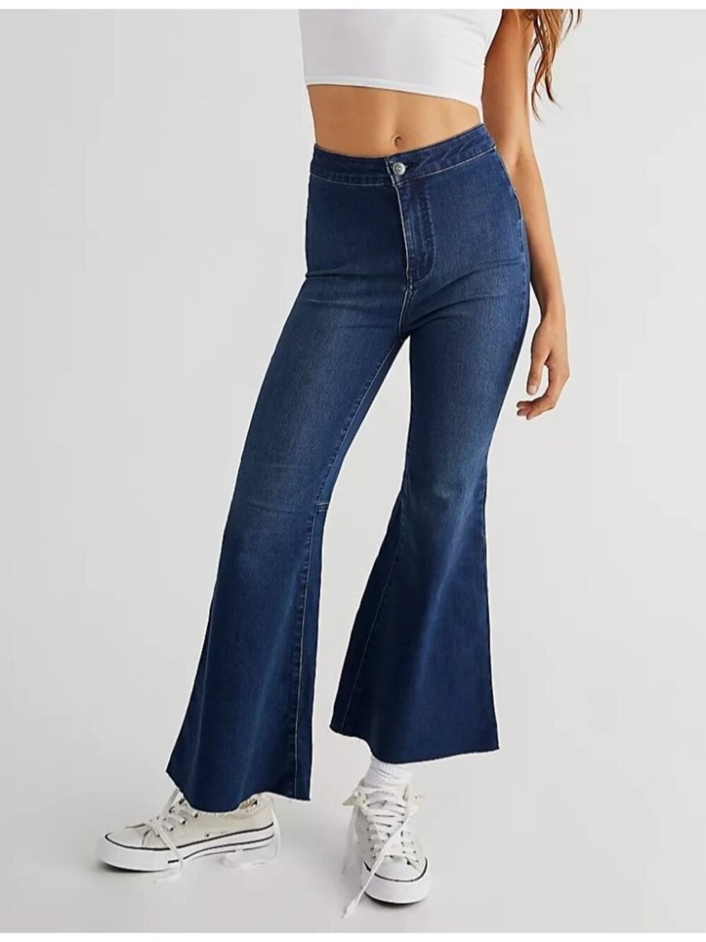 We The Free Free People Youthquake Rich Blue Crop Flare Stretch Jeans Size 31